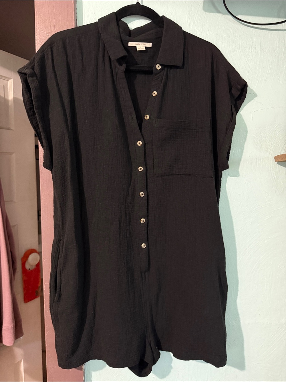O'Neill Black Collared Button Romper